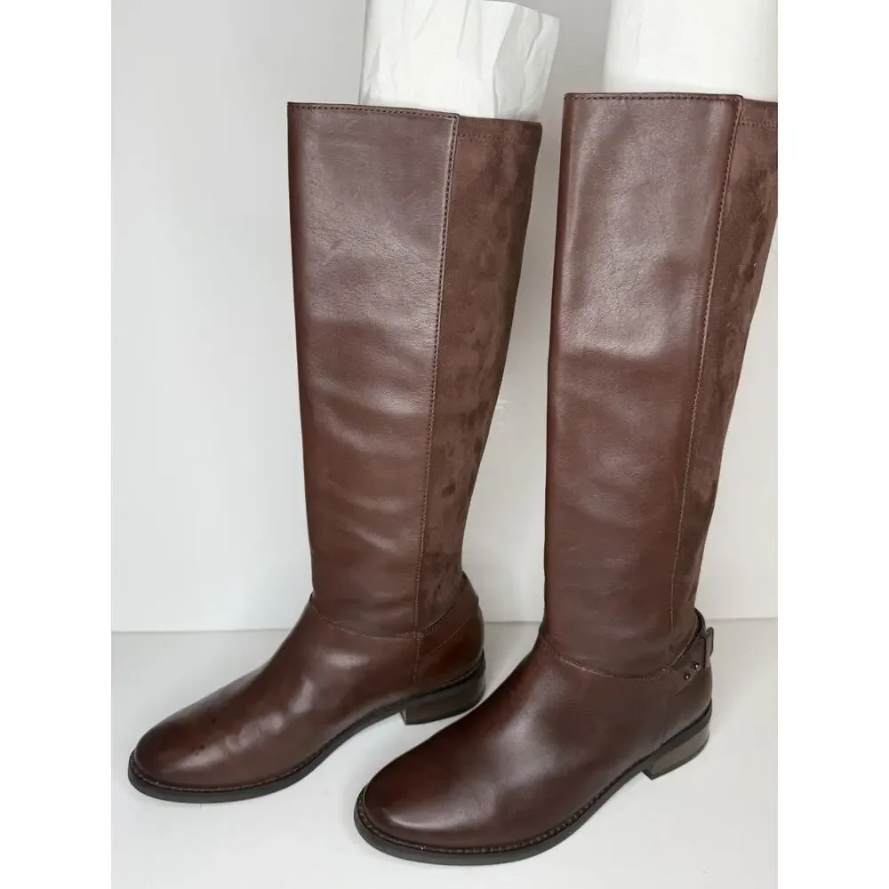 Cole Haan Air Riding Boots Womens 7B Brown Leather Suede Knee High D40817